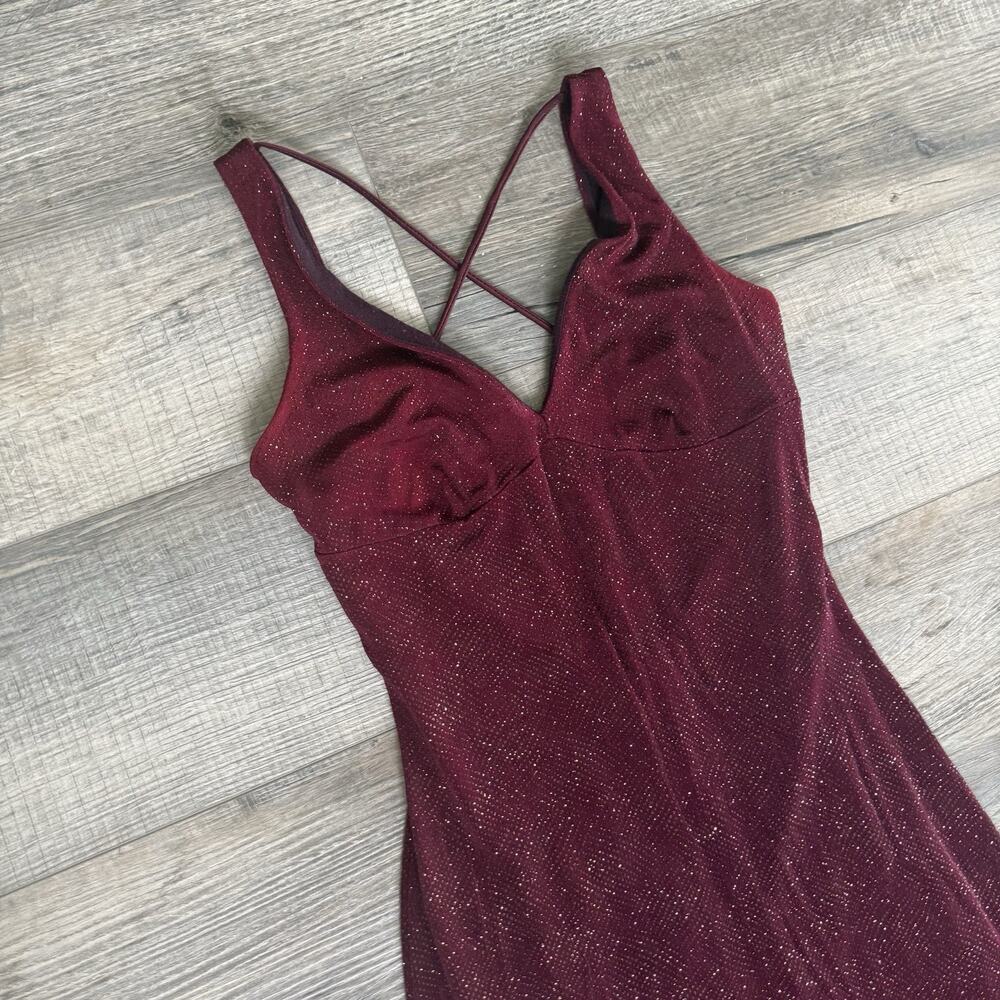 Alexia Admor Y2K Burgundy Shimmer High Low Dress Small Tie Back Lined